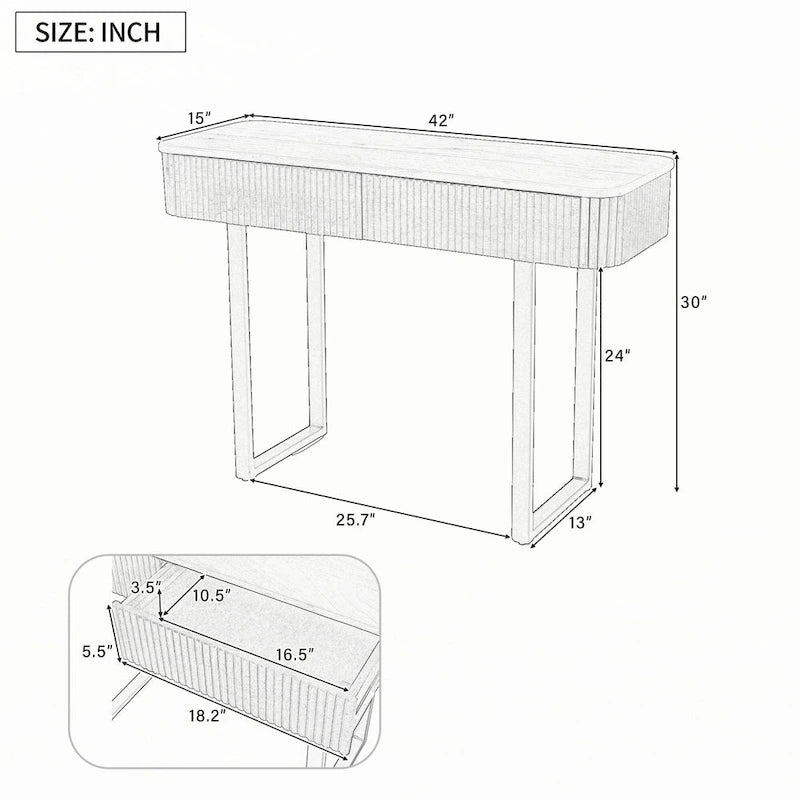 Fluted Mango Wood Console Table with Two Drawers, Honey and Black