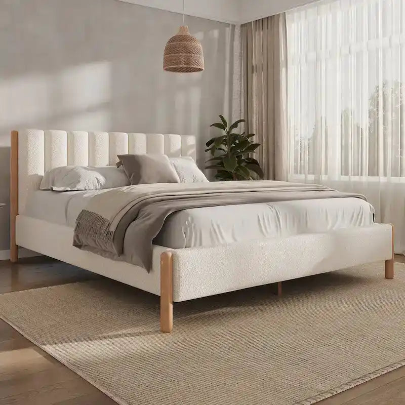 Upholstered Bed Frame with Wooden Legs