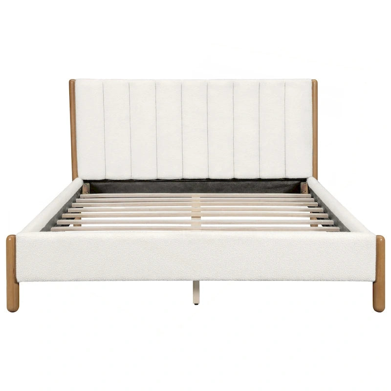 Upholstered Bed Frame with Wooden Legs
