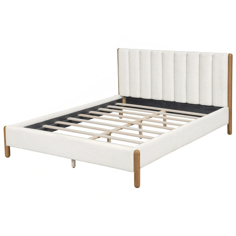 Upholstered Bed Frame with Wooden Legs