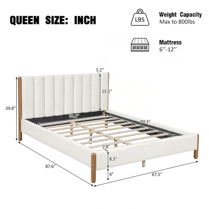 Upholstered Bed Frame with Wooden Legs