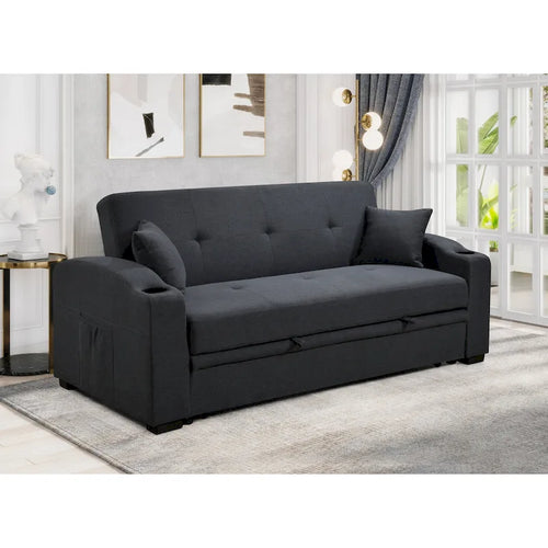 75-Inch 3-in-1 Convertible Sleeper Sofa with Pull-Out Bed, Adjustable Backrest and Cup Holders