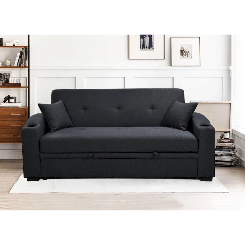 75-Inch 3-in-1 Convertible Sleeper Sofa with Pull-Out Bed, Adjustable Backrest and Cup Holders