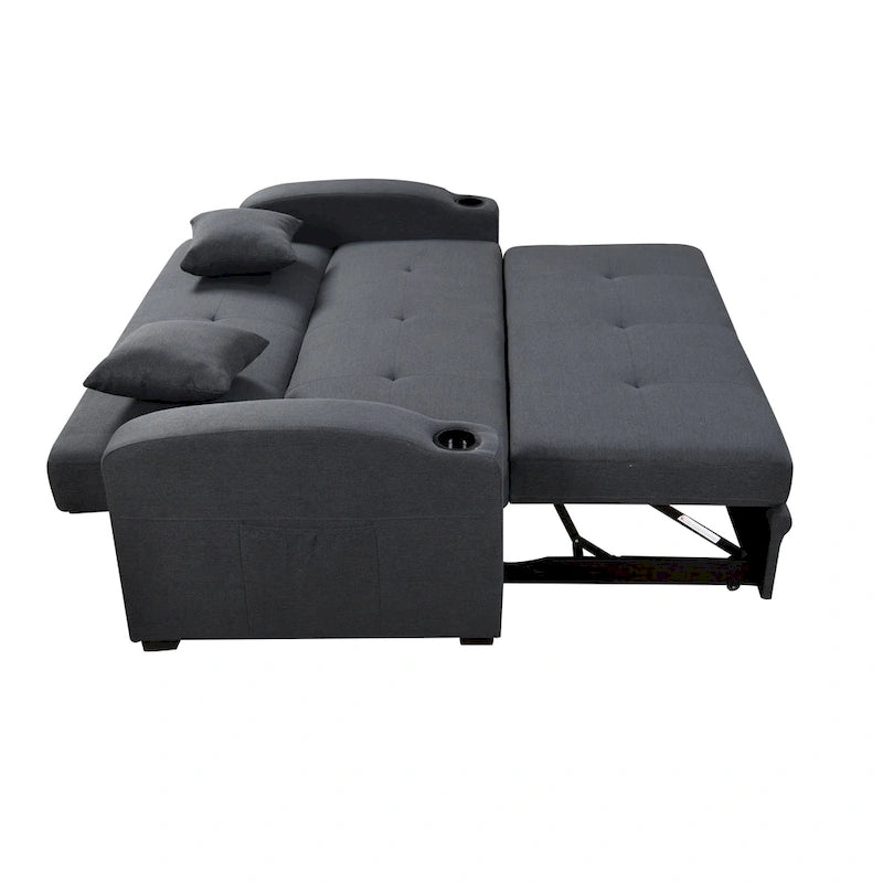 75-Inch 3-in-1 Convertible Sleeper Sofa with Pull-Out Bed, Adjustable Backrest and Cup Holders