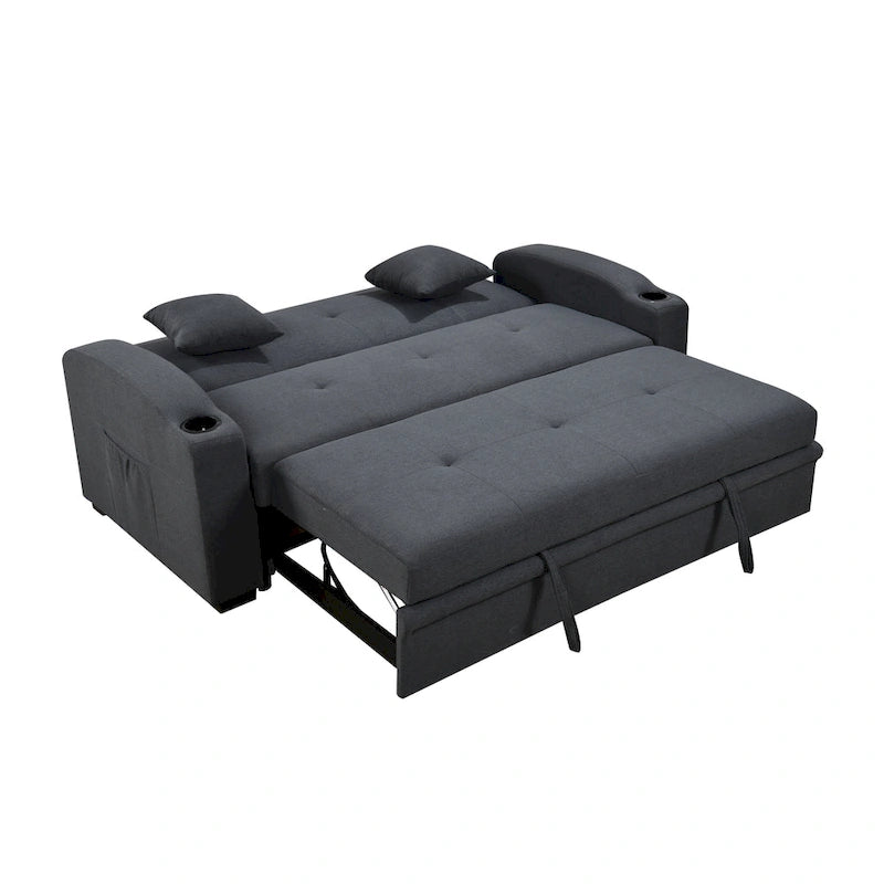75-Inch 3-in-1 Convertible Sleeper Sofa with Pull-Out Bed, Adjustable Backrest and Cup Holders