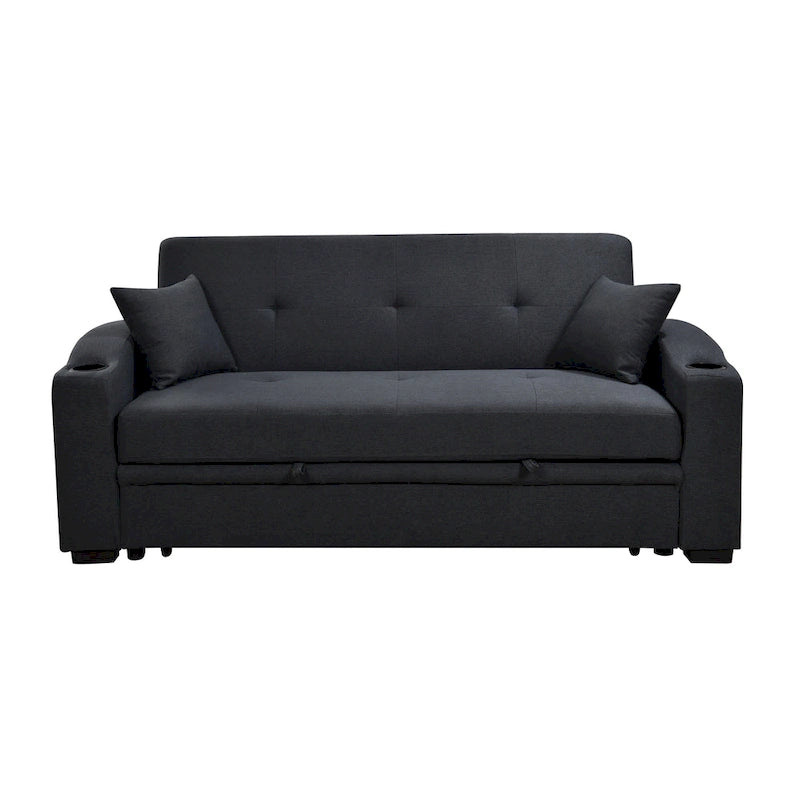 75-Inch 3-in-1 Convertible Sleeper Sofa with Pull-Out Bed, Adjustable Backrest and Cup Holders