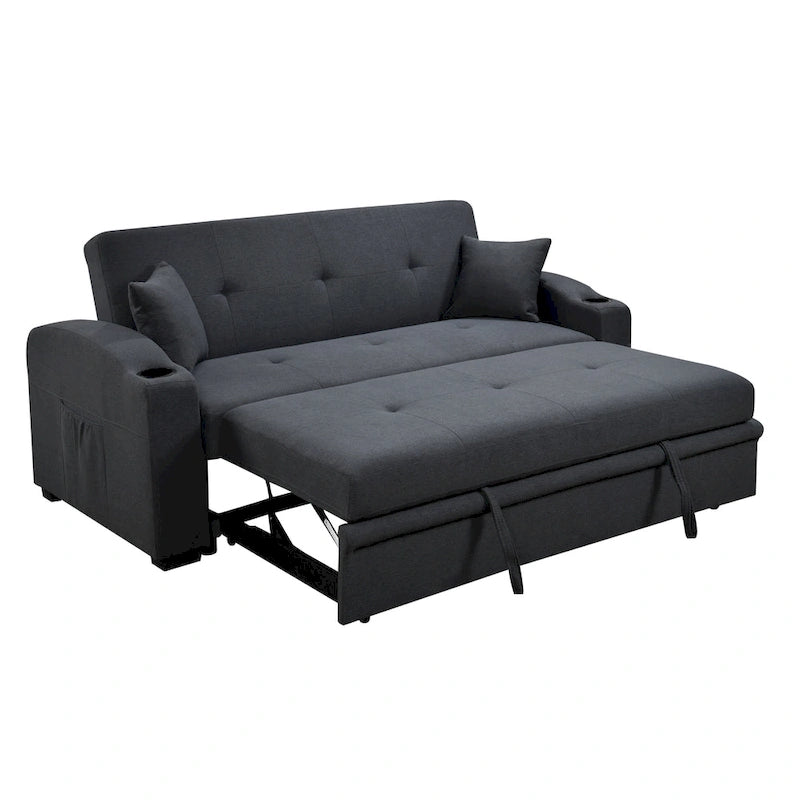 75-Inch 3-in-1 Convertible Sleeper Sofa with Pull-Out Bed, Adjustable Backrest and Cup Holders
