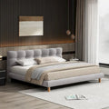 King Size Grey Chenille Upholstered Platform Bed with 12-Slat Support