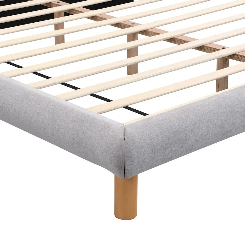 King Size Grey Chenille Upholstered Platform Bed with 12-Slat Support