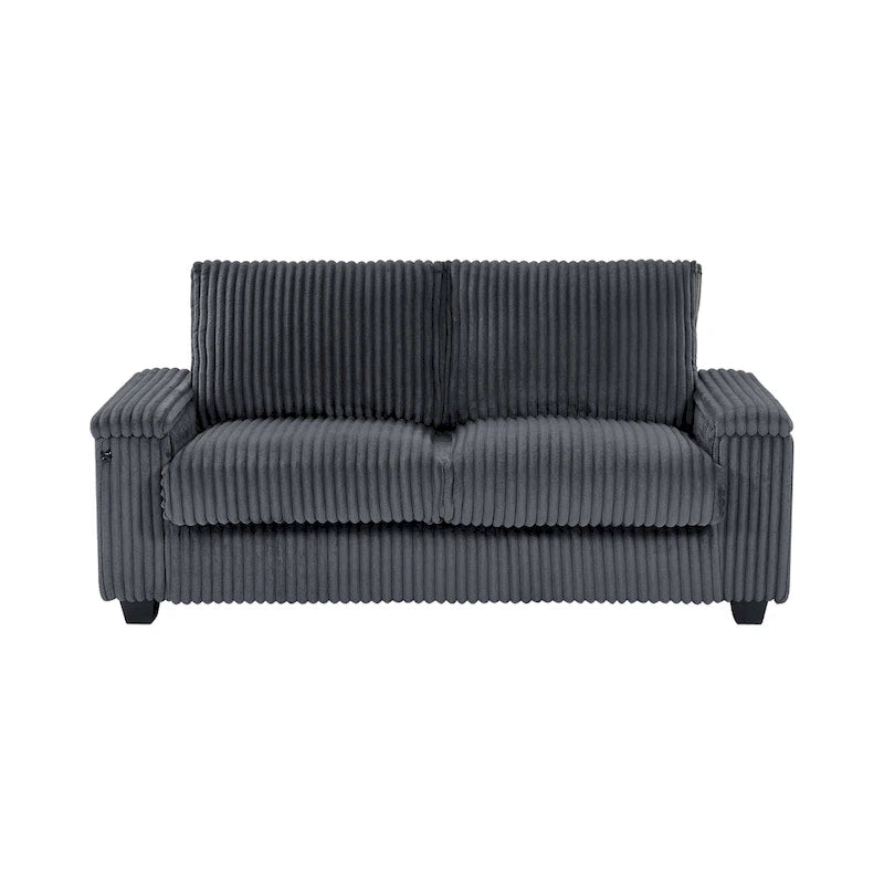 Dark Grey Corduroy Loveseat with Armrest Storage and USB Port