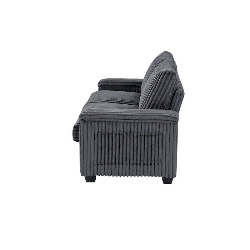 Dark Grey Corduroy Loveseat with Armrest Storage and USB Port