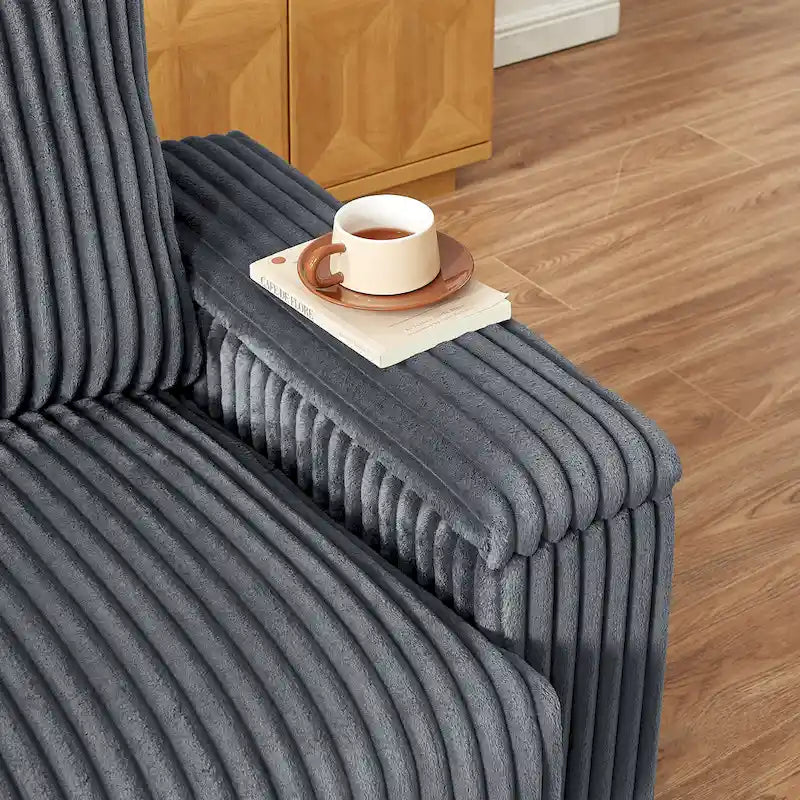 Dark Grey Corduroy Loveseat with Armrest Storage and USB Port