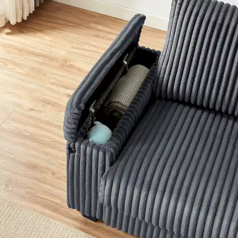 Dark Grey Corduroy Loveseat with Armrest Storage and USB Port