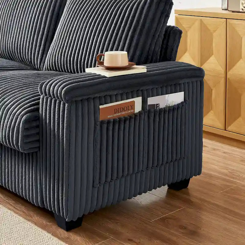 Dark Grey Corduroy Loveseat with Armrest Storage and USB Port