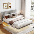 Queen Velvet Upholstered Floating Platform Bed with Motion Sensor Light