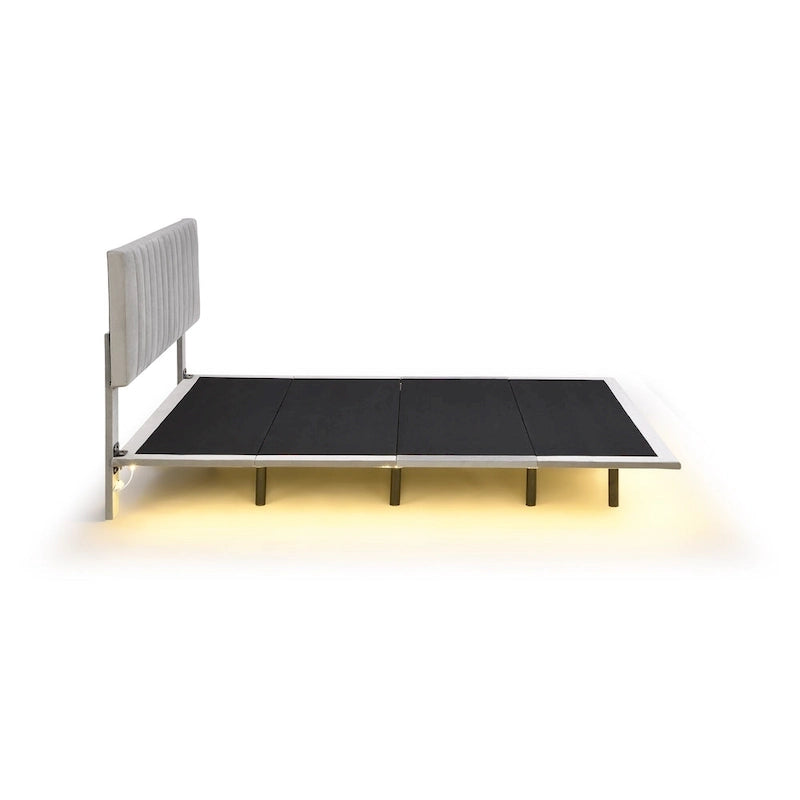 Queen Velvet Upholstered Floating Platform Bed with Motion Sensor Light