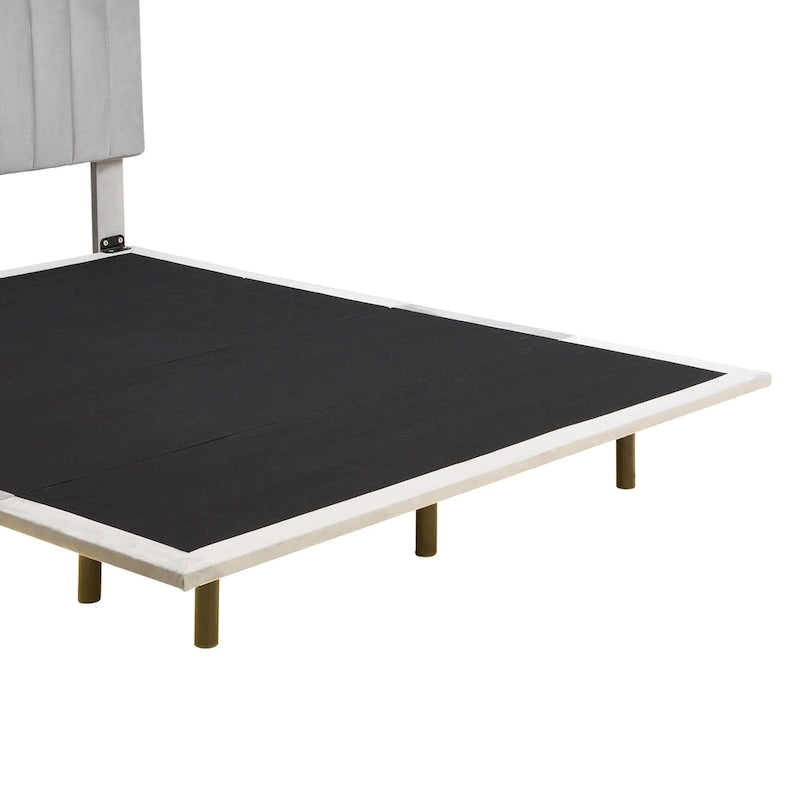 Queen Velvet Upholstered Floating Platform Bed with Motion Sensor Light