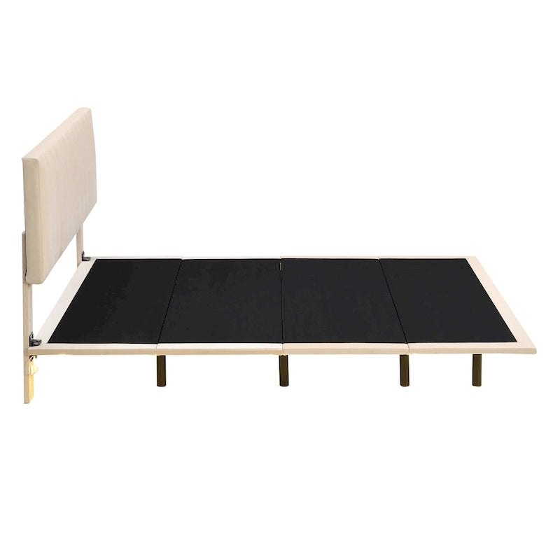 Queen Velvet Upholstered Floating Platform Bed with Motion Sensor Light