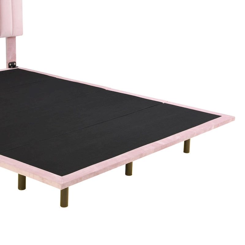 Queen Velvet Upholstered Floating Platform Bed with Motion Sensor Light