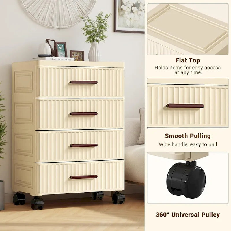 4 or 5 Drawer Plastic Storage Cabinet with Wheels