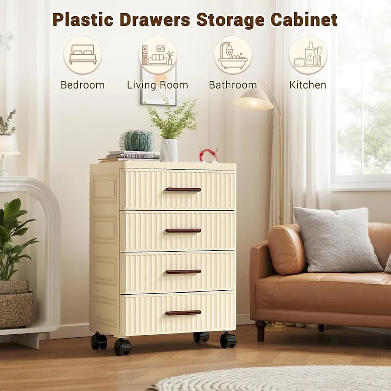 4 or 5 Drawer Plastic Storage Cabinet with Wheels