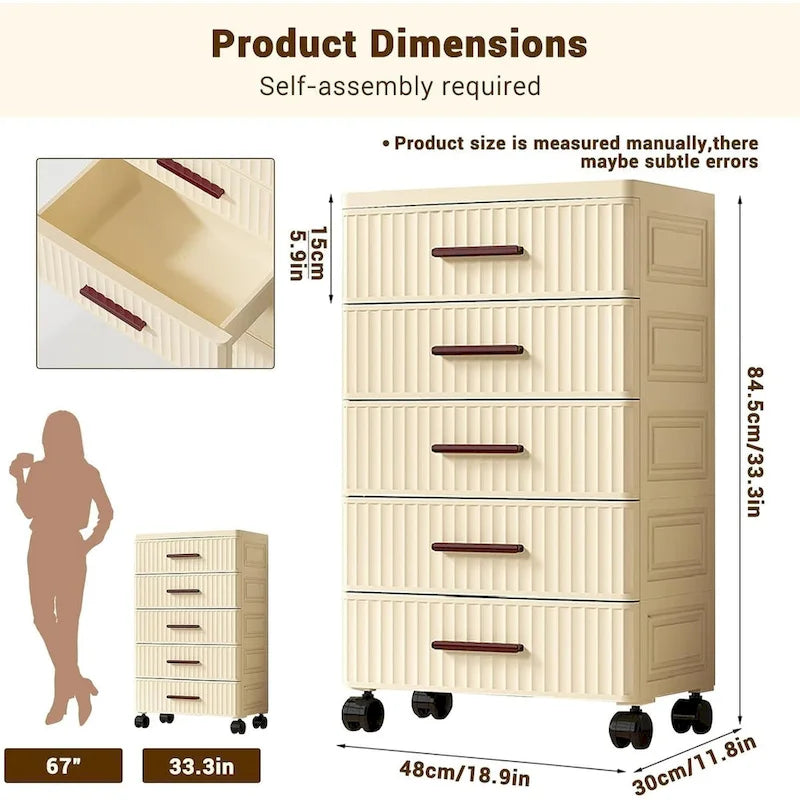 4 or 5 Drawer Plastic Storage Cabinet with Wheels