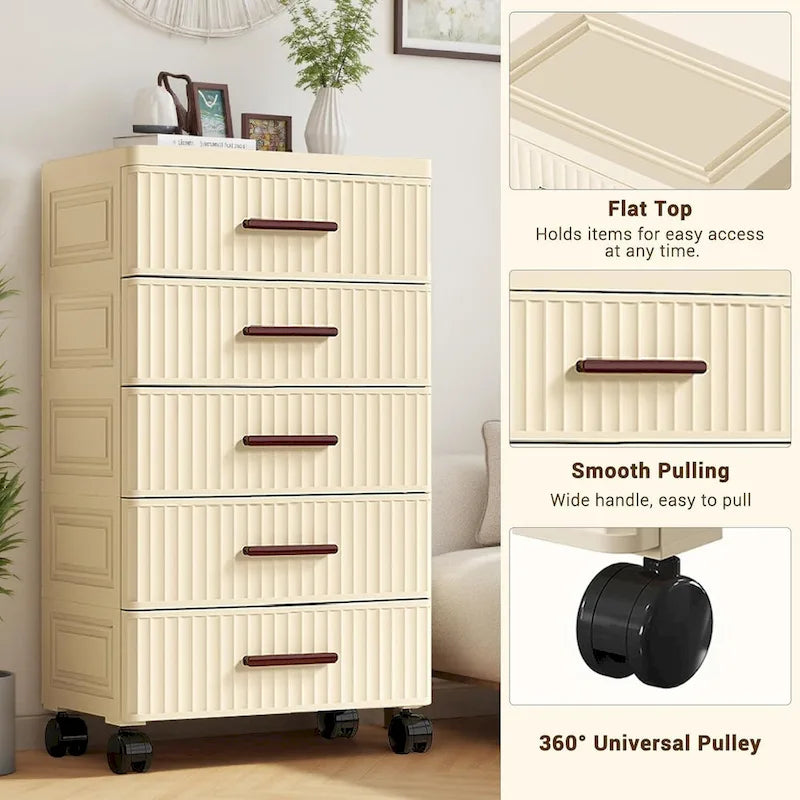 4 or 5 Drawer Plastic Storage Cabinet with Wheels