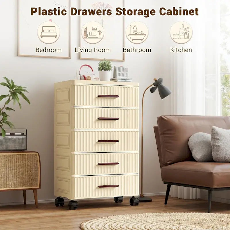 4 or 5 Drawer Plastic Storage Cabinet with Wheels
