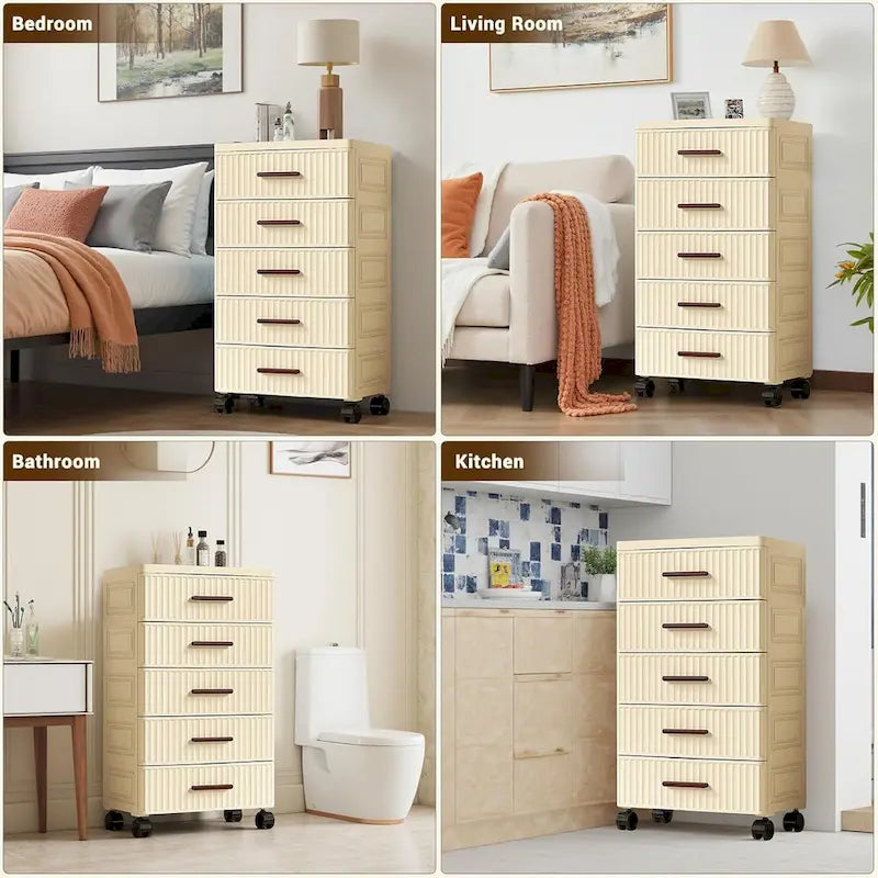 4 or 5 Drawer Plastic Storage Cabinet with Wheels