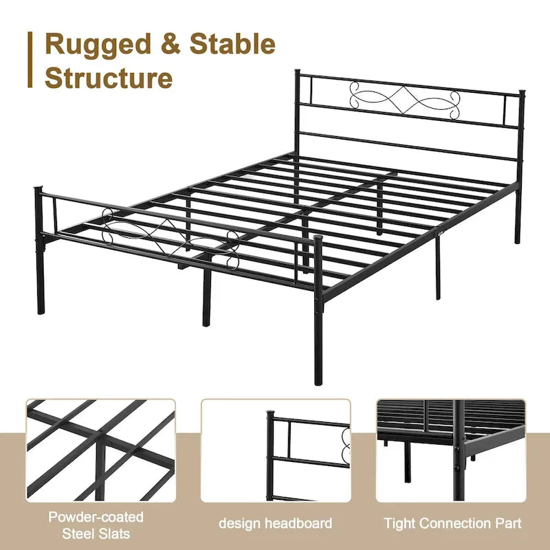 Metal Platform Bed Frame with Headboard & Footboard - Twin, Full, Queen