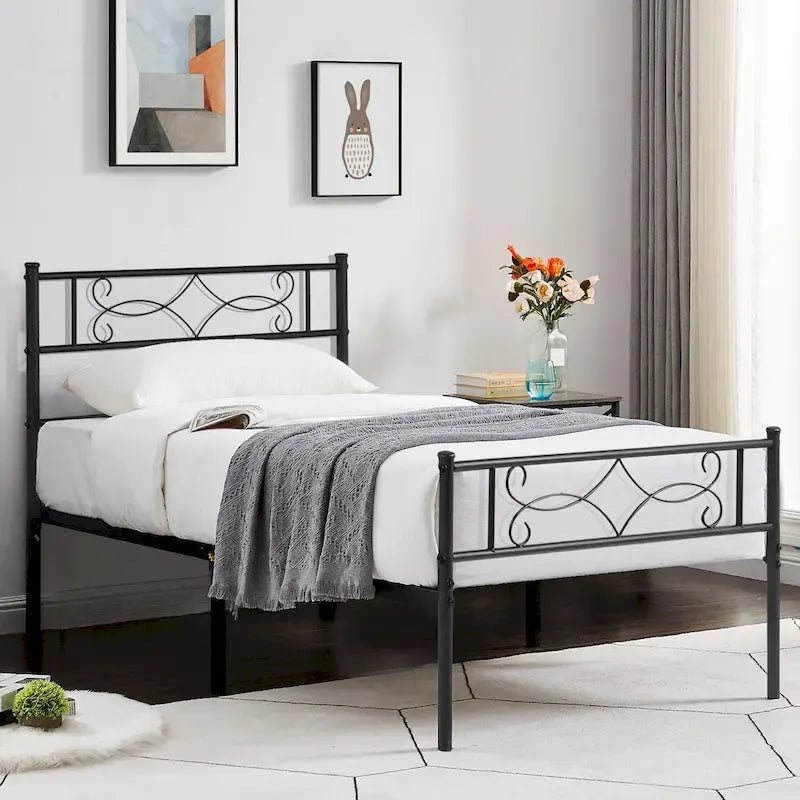 Metal Platform Bed Frame with Headboard & Footboard - Twin, Full, Queen