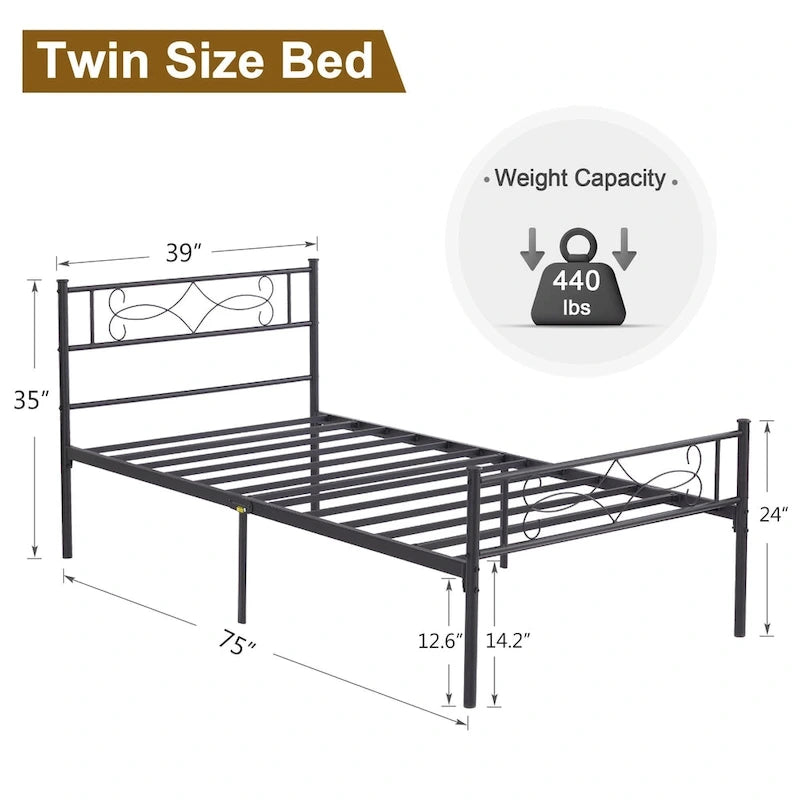 Metal Platform Bed Frame with Headboard & Footboard - Twin, Full, Queen