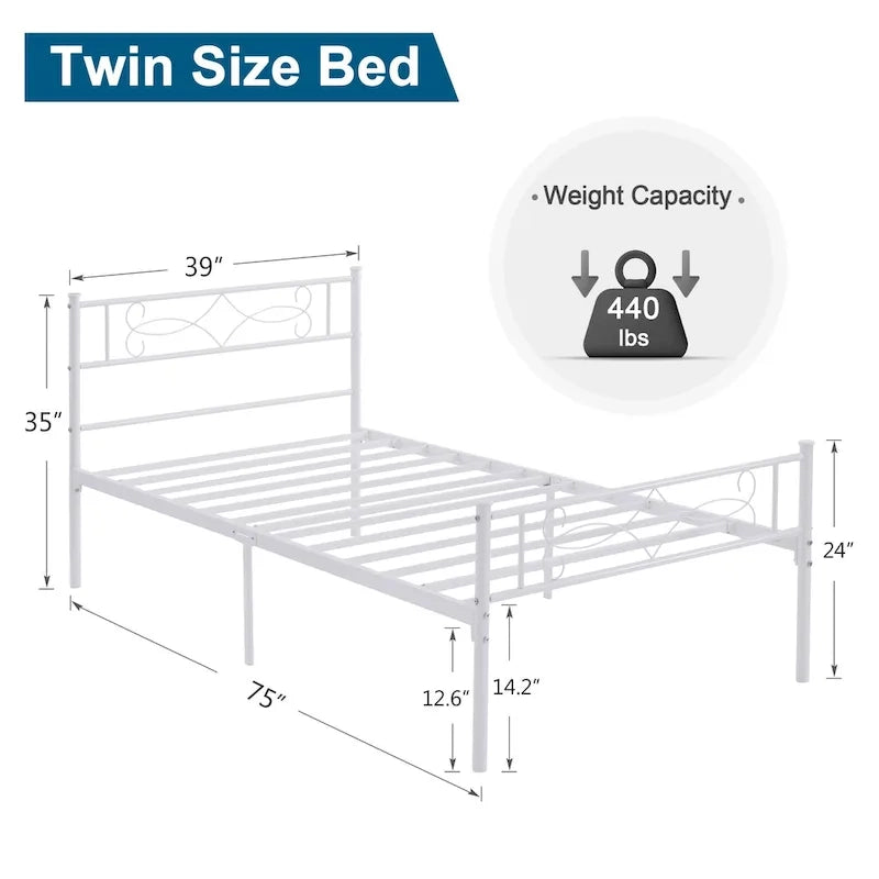 Metal Platform Bed Frame with Headboard & Footboard - Twin, Full, Queen