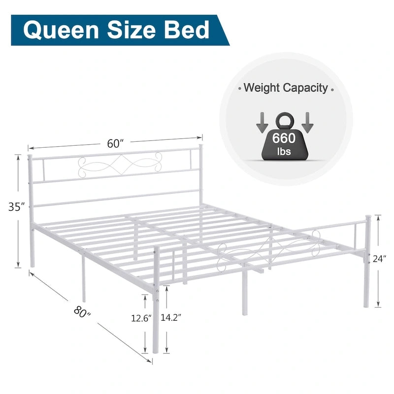 Metal Platform Bed Frame with Headboard & Footboard - Twin, Full, Queen