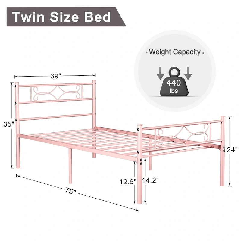 Metal Platform Bed Frame with Headboard & Footboard - Twin, Full, Queen