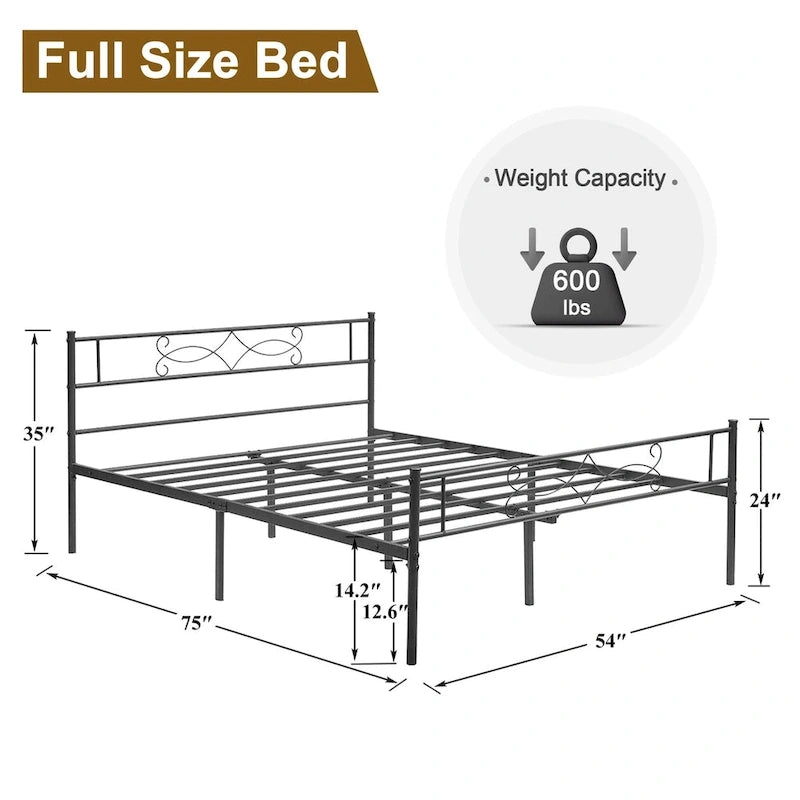 Metal Platform Bed Frame with Headboard & Footboard - Twin, Full, Queen