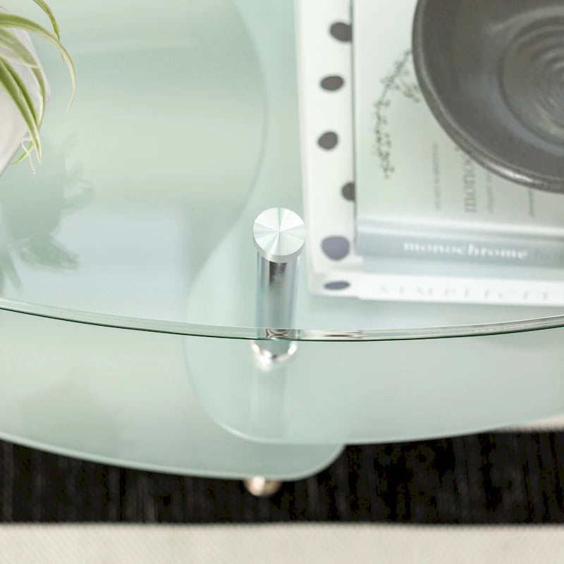 38-Inch Modern Oval Glass Coffee Table with Frosted Shelves