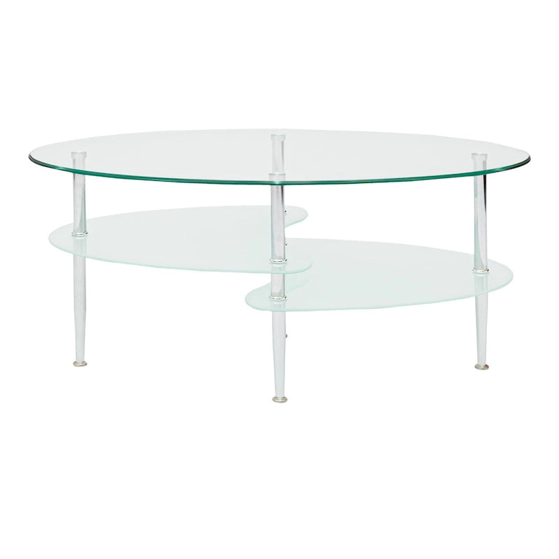 38-Inch Modern Oval Glass Coffee Table with Frosted Shelves