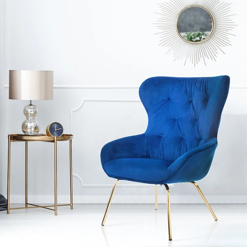 Mid-Century Modern Blue Upholstered Office Chair with Metal Legs