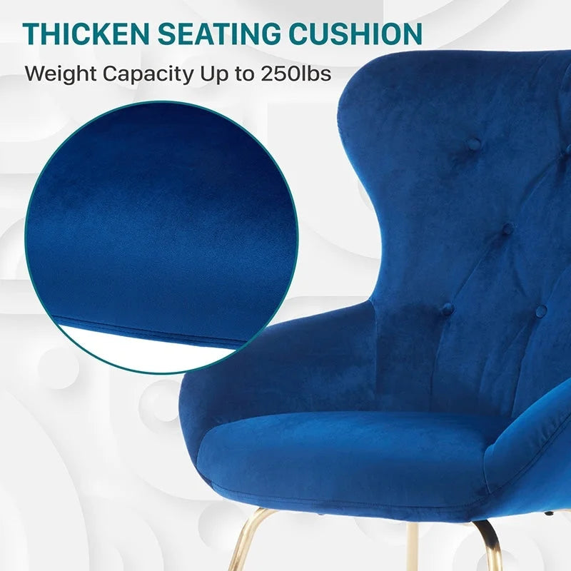 Mid-Century Modern Blue Upholstered Office Chair with Metal Legs