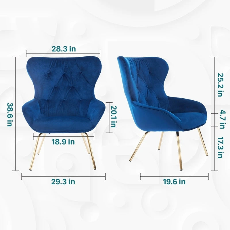 Mid-Century Modern Blue Upholstered Office Chair with Metal Legs