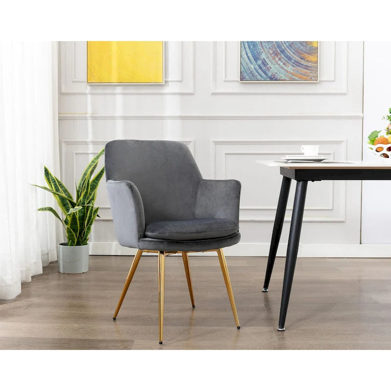 Velvet Accent Chair with Gold-Finish Metal Legs