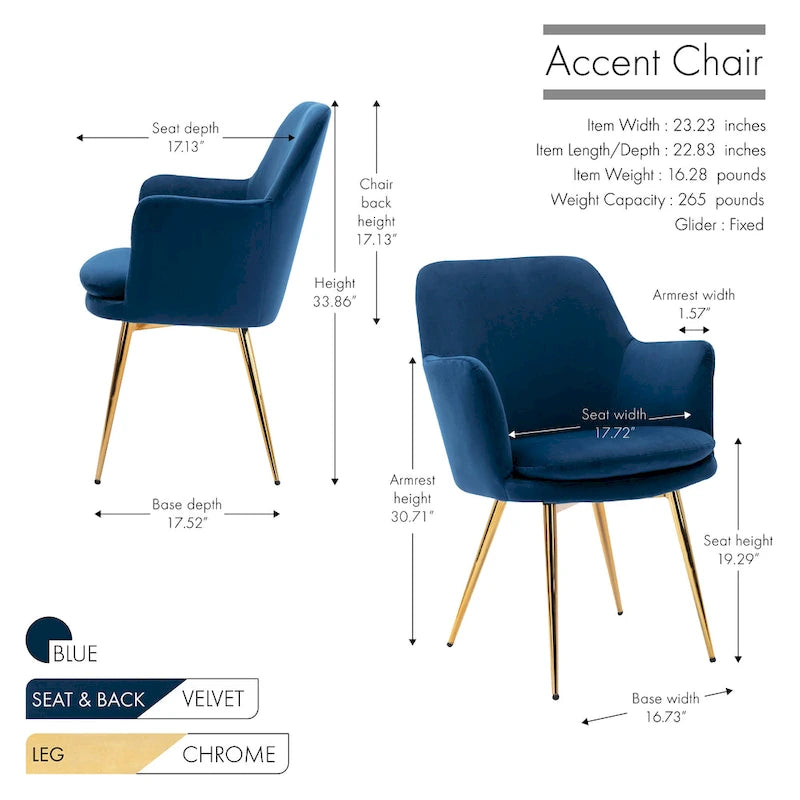 Velvet Accent Chair with Gold-Finish Metal Legs