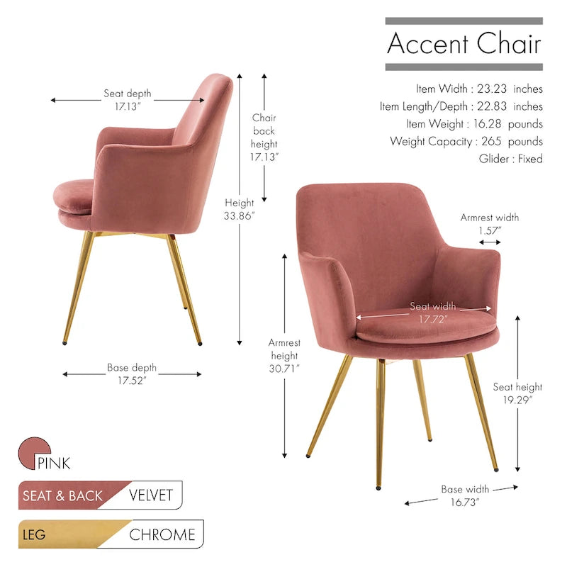 Velvet Accent Chair with Gold-Finish Metal Legs