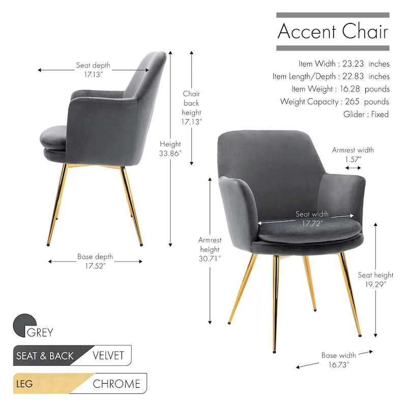 Velvet Accent Chair with Gold-Finish Metal Legs