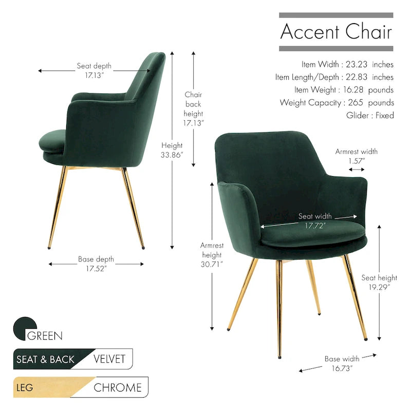 Velvet Accent Chair with Gold-Finish Metal Legs