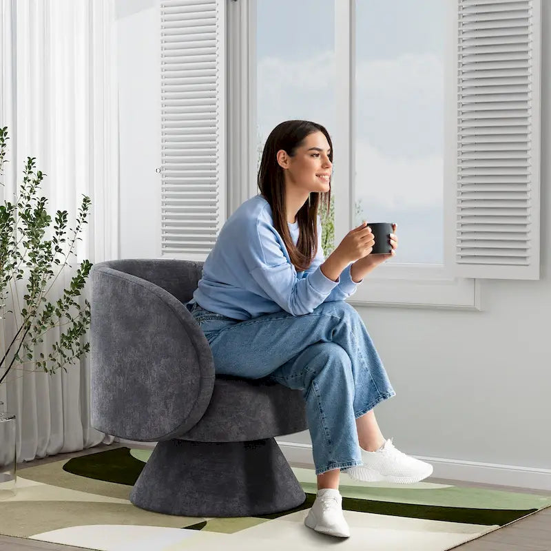 Modern 360-Degree Swivel Barrel Accent Chair