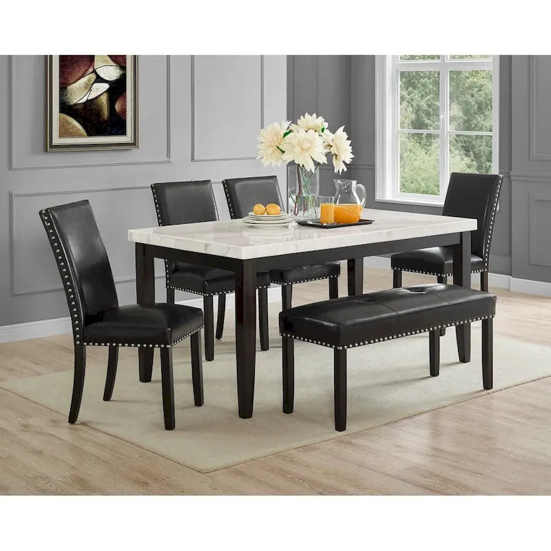White Marble Dining Table with Ebony Base