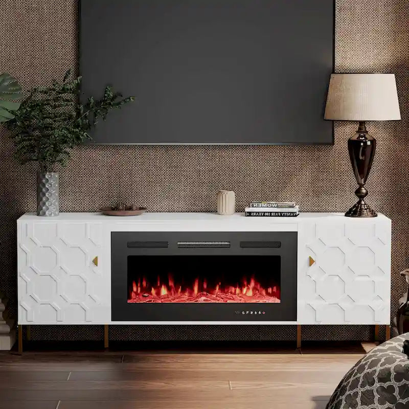 70-Inch High-Gloss TV Stand with 36-Inch Electric Fireplace
