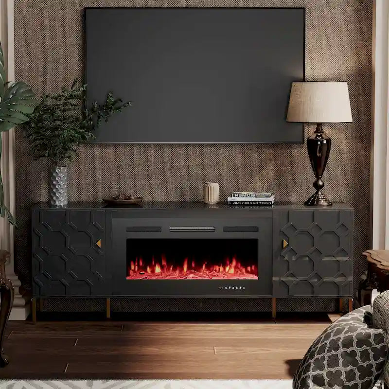70-Inch High-Gloss TV Stand with 36-Inch Electric Fireplace